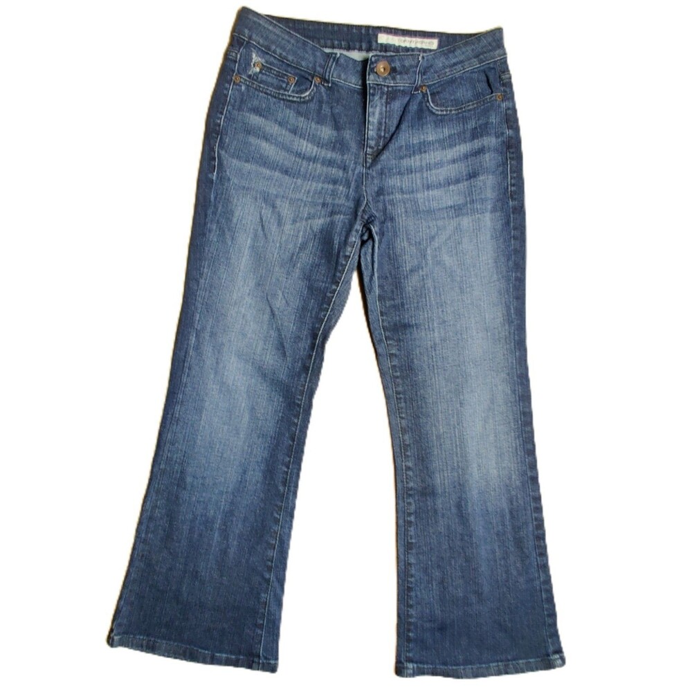 DKNY Jeans SOHO Bootcut Petite Women’s 12L Blue Denim Mid Rise Stretch Distress